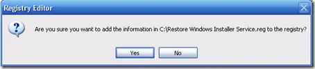 registry add windows installer service