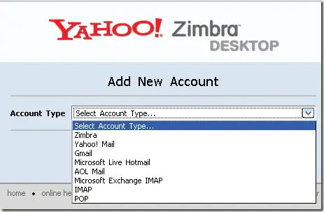 zimbraDesktop Add new account