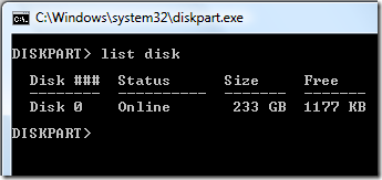 diskpart list disk