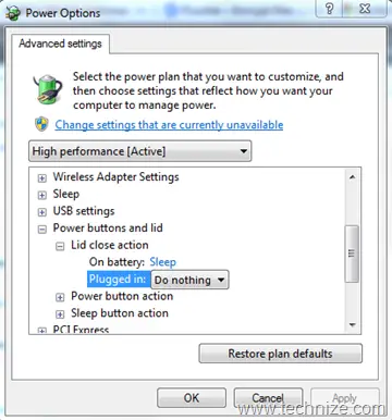 powe options advanced settings