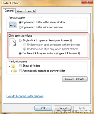 folder options double click