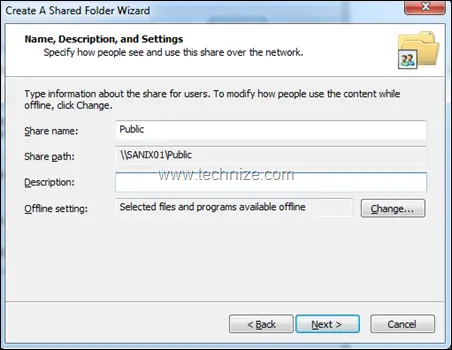 name description and settings of shared folder
