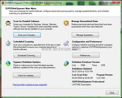 superantispyware professional main screen