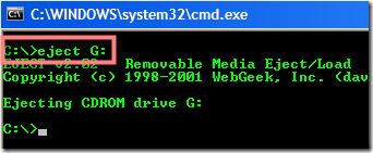 eject cd command prompt windows 10