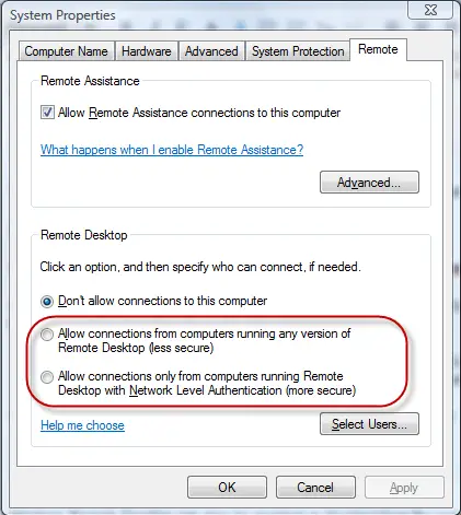 Remote Desktop Connection 7.1 Windows 7